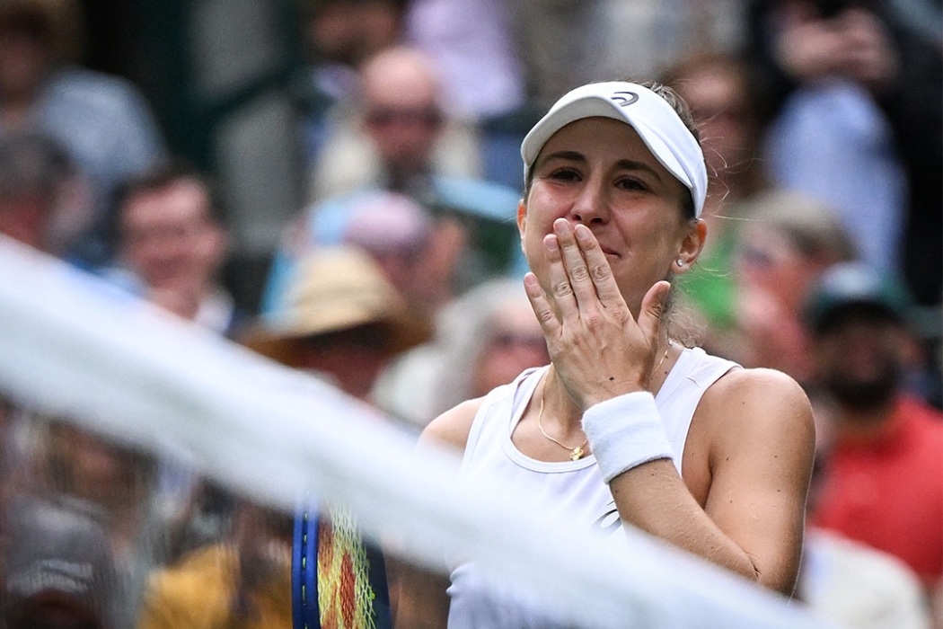 Belinda Bencic celebrates reaching her first Wimbledon quarterfinal