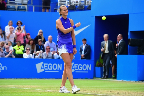 Petra Kvitova celebrates her WTA Birmingham victory in 2017.